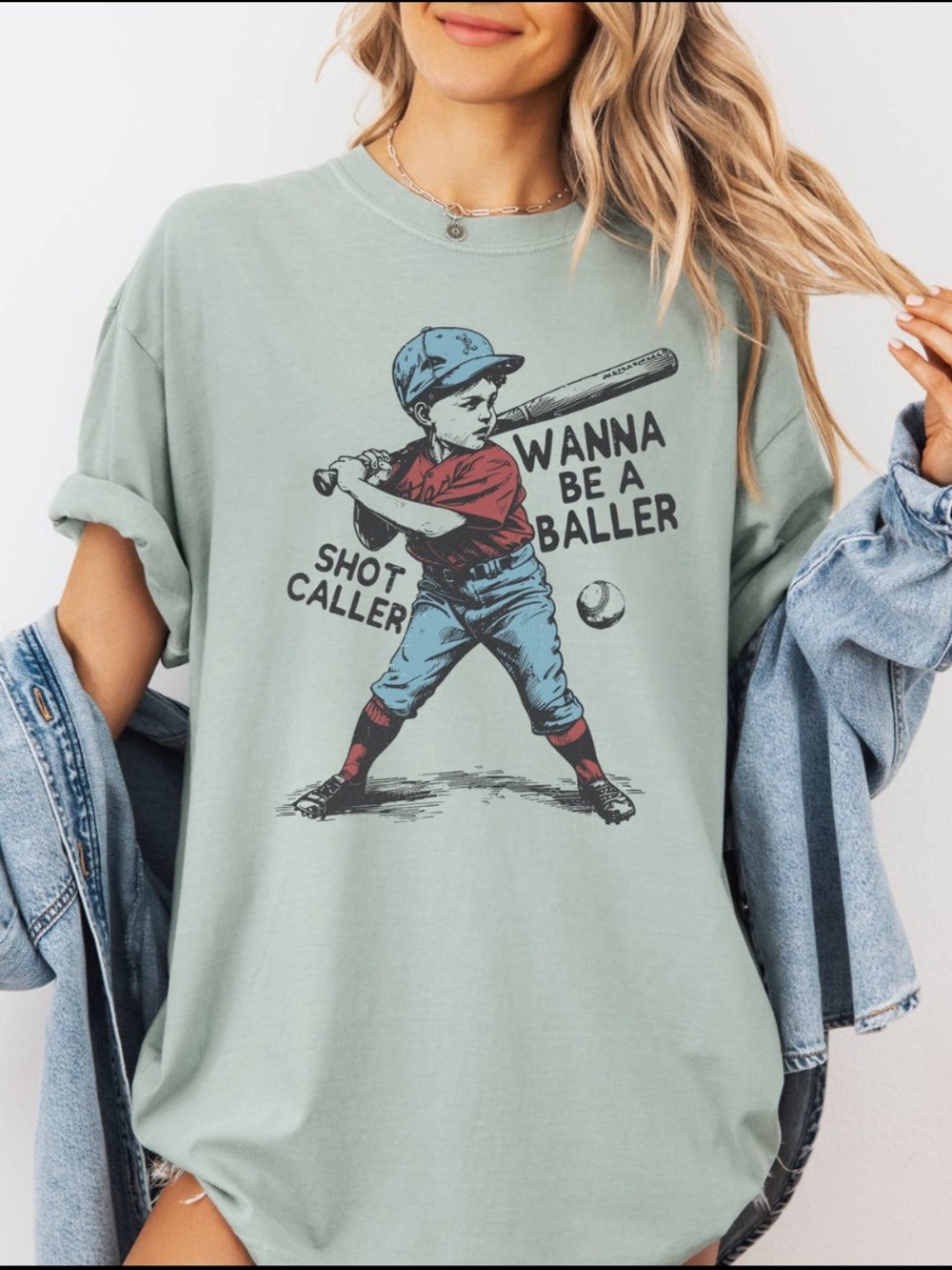 Comfort Colors Wanna Be A Baller Shot Caller Vintage Baseball Retro Tee Shirt